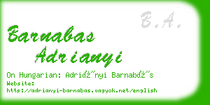 barnabas adrianyi business card